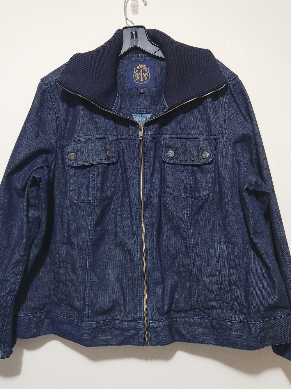 Denim Knit Jacket Sweater Collar Full-Zip Front Pockets Gorpcore-adjacent 22 WP